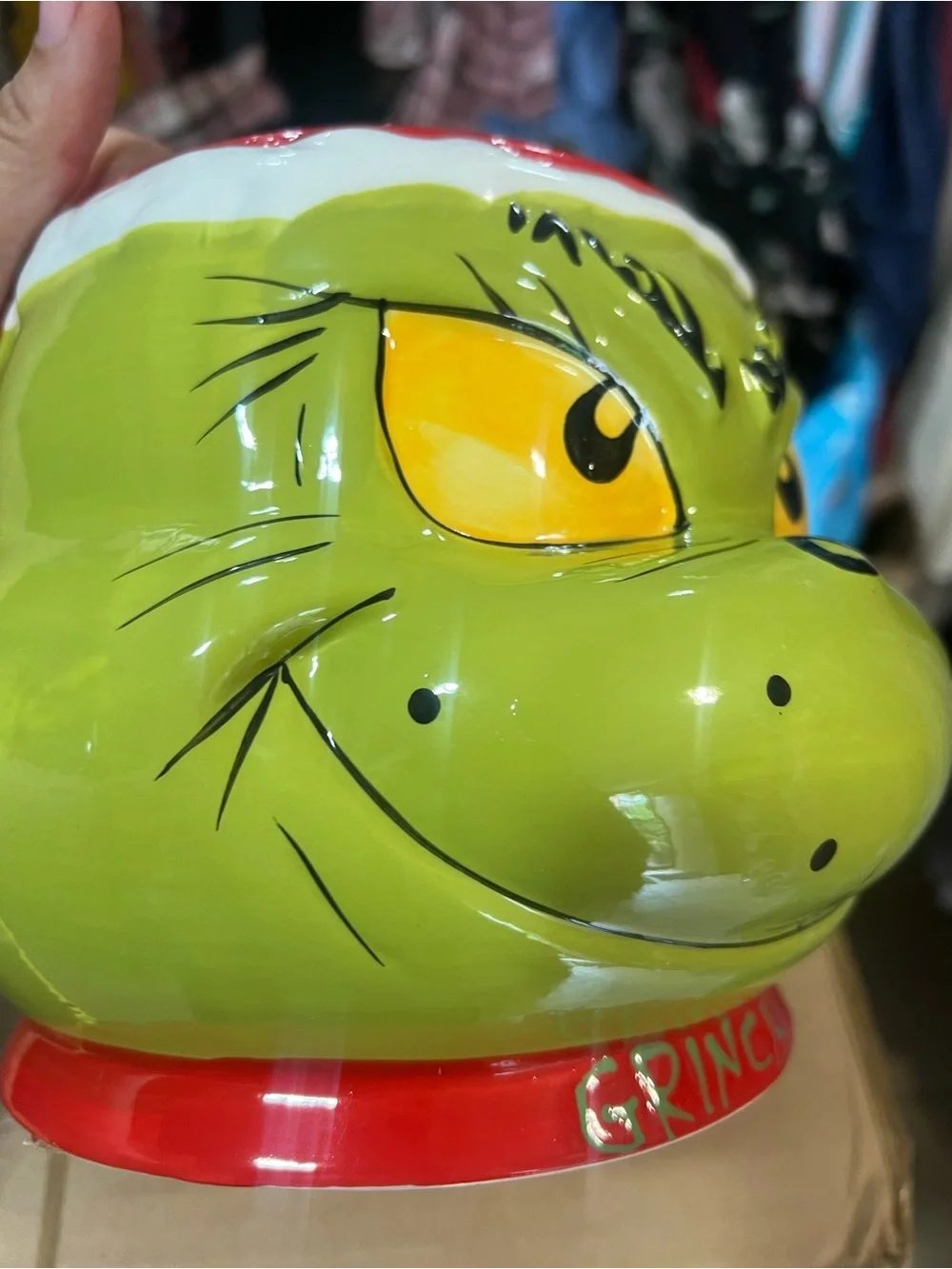 Grinch Ceramic Cookie Jar - Red & Green Holiday Treat Storage